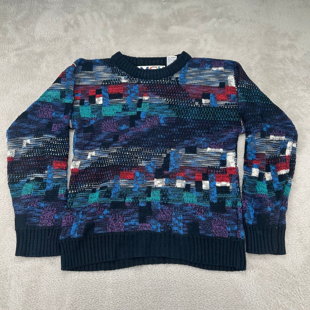 Vintage Michael Gerald Ltd Mens Medium Multicolor Abstract Knit Sweater Preowned
